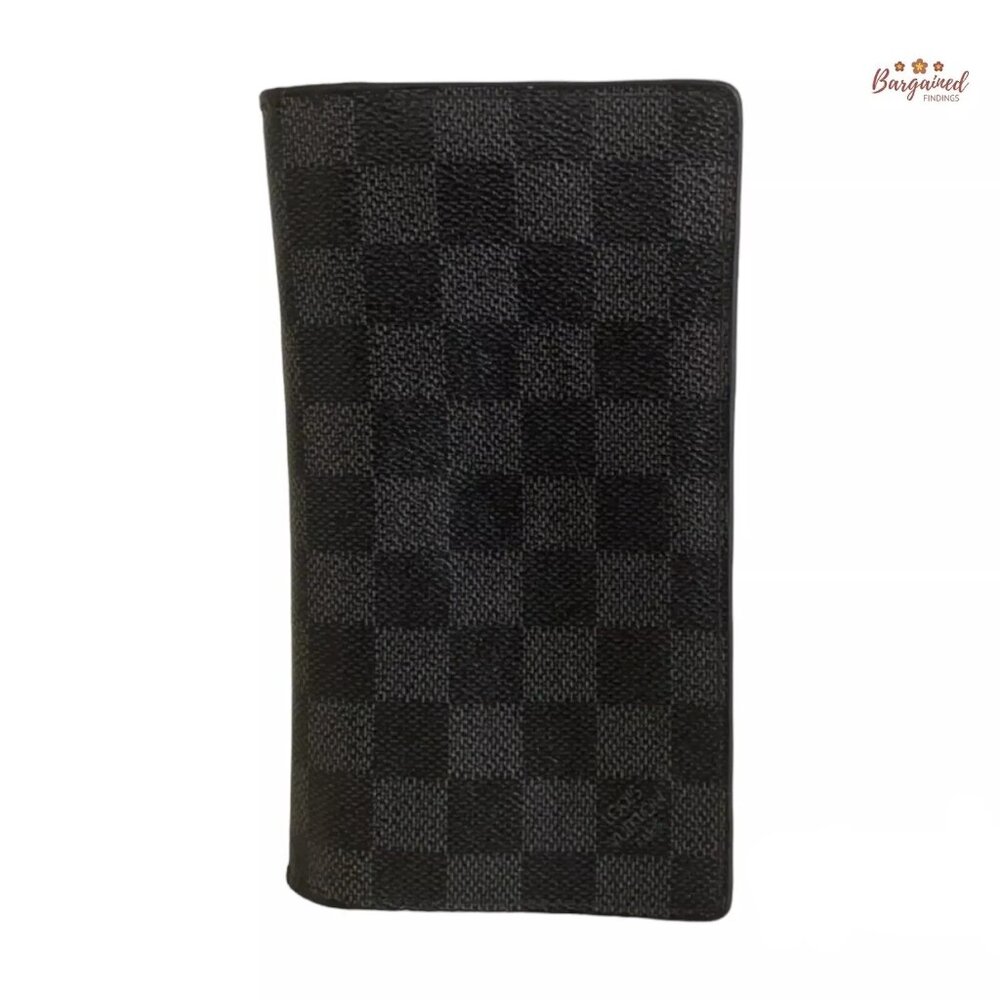 Authentic Louis Vuitton Damier Graphite Coated Canvas Leather Brazza Wallet 2012